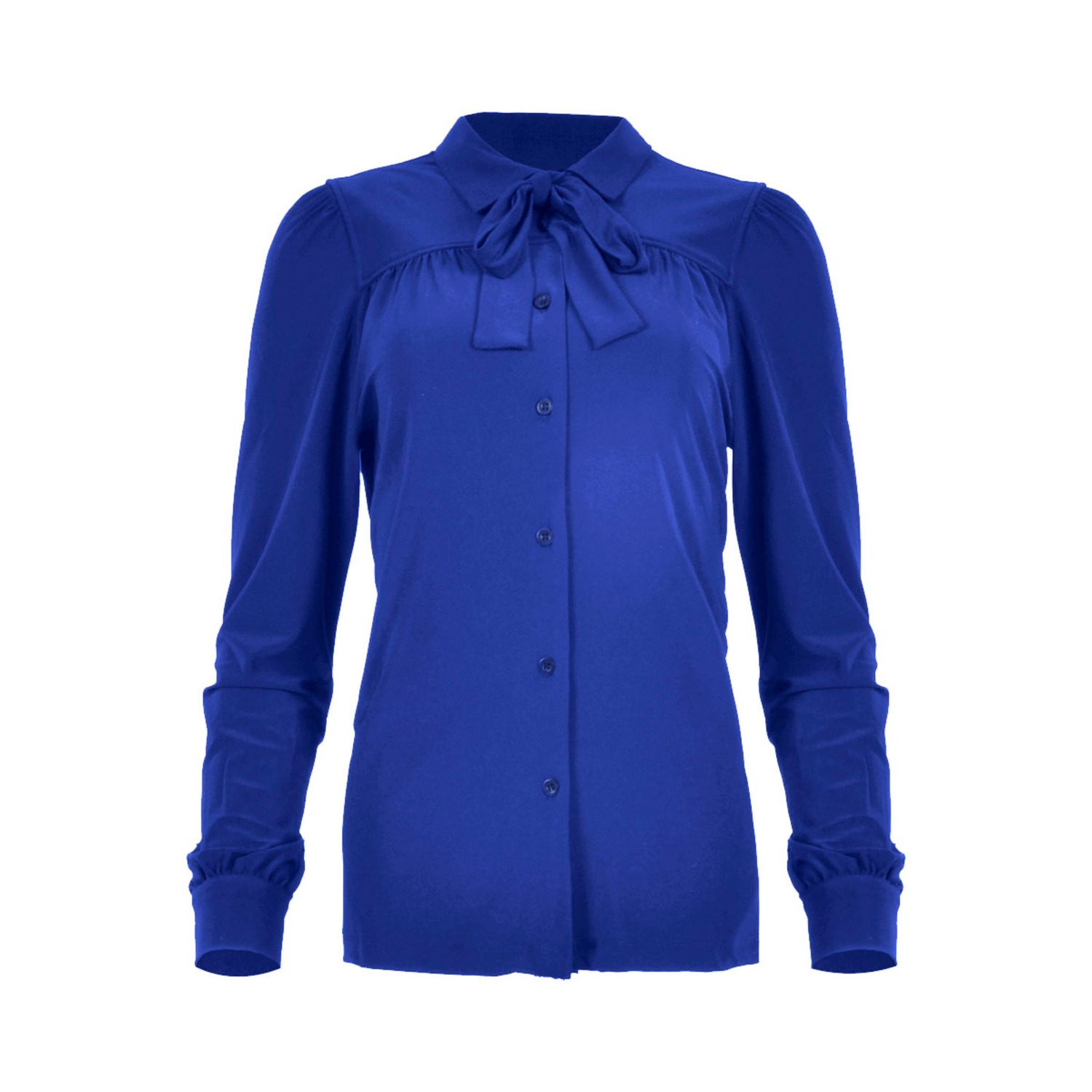 purple blouse with bow